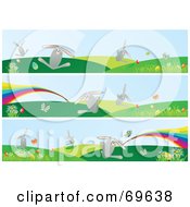 Poster, Art Print Of Digital Collage Of Three Easter Bunny And Rainbow Banners
