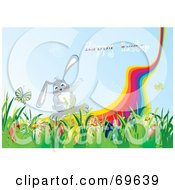 Poster, Art Print Of Gray Bunny By A Rainbow With A Happy Easter Greeting