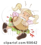 Hungry Blond Girl Shoving A Hamburger In Her Mouth