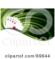 Poster, Art Print Of Green Flow Background With Four Ace Playing Cards And A White Wave