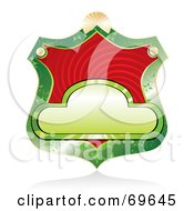 Poster, Art Print Of Blank Green Shield Label With A Red Swirl