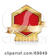 Royalty Free RF Clipart Illustration Of A Blank Golden Banner Over A Red And Gold Burst Label