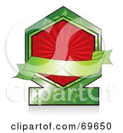 Poster, Art Print Of Blank Green Banner Over A Green Label With A Red Burst