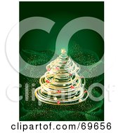 Poster, Art Print Of Golden Spiraled Christmas Tree On A Wavy Green Sparkling Background