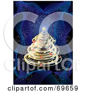 Poster, Art Print Of Golden Spiraled Christmas Tree On A Wavy Blue Sparkling Background