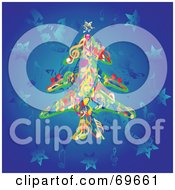 Poster, Art Print Of Colorful Music Note Christmas Tree On A Grungy Blue Star Background