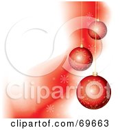 Poster, Art Print Of Flowing Red Snowflake Background With Red Christmas Ornaments