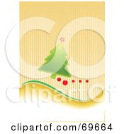 Poster, Art Print Of Green Christmas Tree With Baubles On A Striped Orange Background