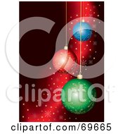 Poster, Art Print Of Flowing Red Snowflake Background With Colorful Christmas Ornaments