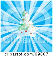 Poster, Art Print Of Christmas Tree On A Blue Burst Background