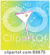 Royalty Free RF Clipart Illustration Of A Martini Over A Bursting And Sparkling Blue And Yellow Background by MilsiArt