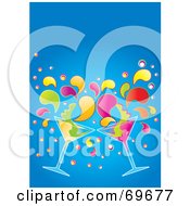Poster, Art Print Of Two Colorful Martinis Splashing Over Blue