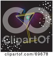 Royalty Free RF Clipart Illustration Of A Martini Over A Black Background With Light Rays And Stars by MilsiArt