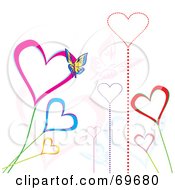 Poster, Art Print Of Growing Heart Flowers With A Butterfly On White