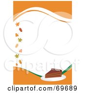 Poster, Art Print Of Orange Thanksgiving Background With A Slice Of Pumpkin Pie And Leaves Around White Space