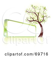 Poster, Art Print Of Green Spring Tree Beside A Shiny Blank Sign