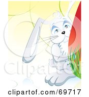 Royalty Free RF Clipart Illustration Of A Gray Easter Bunny By A Large Egg