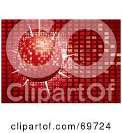 Royalty Free RF Clipart Illustration Of A Sparkly Red Disco Ball On A Tiled Background