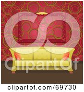 Poster, Art Print Of Modern Pale Green Sofa In Front Of A Retro Circled Red Wall