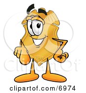 Badge Mascot Cartoon Character Pointing At The Viewer