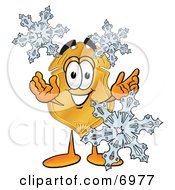 Poster, Art Print Of Badge Mascot Cartoon Character With Three Snowflakes In Winter