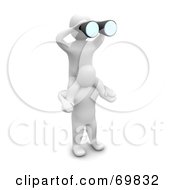 Royalty Free RF Clipart Illustration Of A 3d Blanco Man Character Holding A Partner Peering Through Binoculars