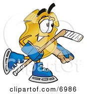 Badge Mascot Cartoon Character Playing Ice Hockey