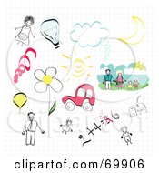 Royalty-Free (RF) Clipart Illustration of a Digital Collage Of Child Sketches On White by MacX #COLLC69906-0098