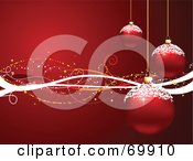 Royalty Free RF Clipart Illustration Of A Red Christmas Background With Suspended Ornaments With Snow And Waves