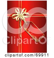 Royalty Free RF Clipart Illustration Of A Red Christmas Gift Background With A Blank Tag And Gold Bow