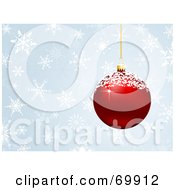 Royalty Free RF Clipart Illustration Of A Blue Snowflake Christmas Background With A Red Ornament And Snow