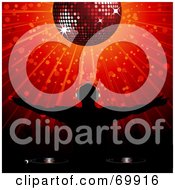 Poster, Art Print Of Silhouetted Dj Holding His Arms Out Under A Shining Red Disco Ball