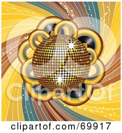 Poster, Art Print Of Shiny Golden 3d Disco Ball Over Records And Swirls