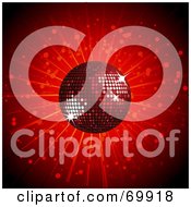 Royalty Free RF Clipart Illustration Of A Sparkly Red 3d Disco Ball Over A Bursting Red Background