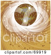 Poster, Art Print Of Golden 3d Disco Ball On A Spiraling Brown Background