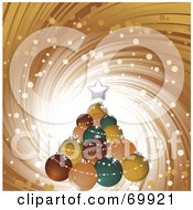 Poster, Art Print Of Christmas Tree Made Of Green And Brown Baubles Over A Brown Swirl Background