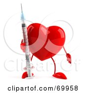 Royalty Free RF Clipart Illustration Of A 3d Red Heart Character Holding A Syringe by Julos