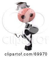 Royalty Free RF Clipart Illustration Of A 3d Horton The Cow Behind A Blank Sign Pose 3 by Julos