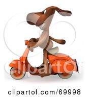 Royalty Free RF Clipart Illustration Of A 3d Brown Pooch Character Riding A Scooter Pose 1