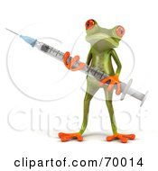 3d Green Tree Frog Holding A Syringe Pose 1 by Julos