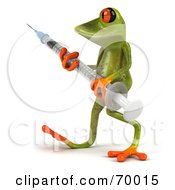 3d Green Tree Frog Holding A Syringe Pose 2 by Julos
