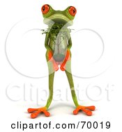 Royalty Free RF Clipart Illustration Of A 3d Green Tree Frog Presenting A Bonsai