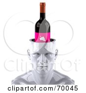 Royalty Free RF Clipart Illustration Of A 3d White Male Head Character With A Pink Wine Bottle