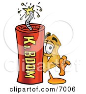 Poster, Art Print Of Badge Mascot Cartoon Character Standing With A Lit Stick Of Dynamite
