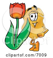 Clipart Picture Of A Badge Mascot Cartoon Character With A Red Tulip Flower In The Spring