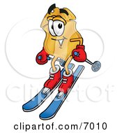 Badge Mascot Cartoon Character Skiing Downhill