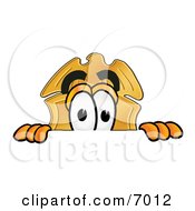 Badge Mascot Cartoon Character Peeking Over A Surface