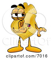 Clipart Picture Of A Badge Mascot Cartoon Character Whispering And Gossiping