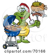 Poster, Art Print Of Grilling Tortoise Wearing A Santa Hat And Holding Food On A Bbq Fork