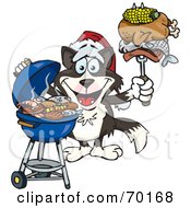 Poster, Art Print Of Grilling Border Collie Wearing A Santa Hat And Holding Food On A Bbq Fork